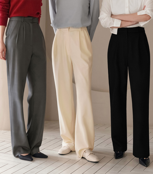 Tailored Semi-Wide Trousers with Elegant Pintuck Detail