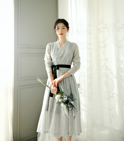 Elegant Feminine Modern Hanbok Wrap Dress