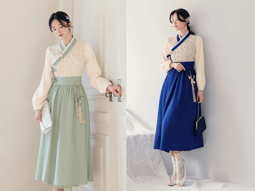 modern hanbok dresses Floral Lace Modern Hanbok Dress