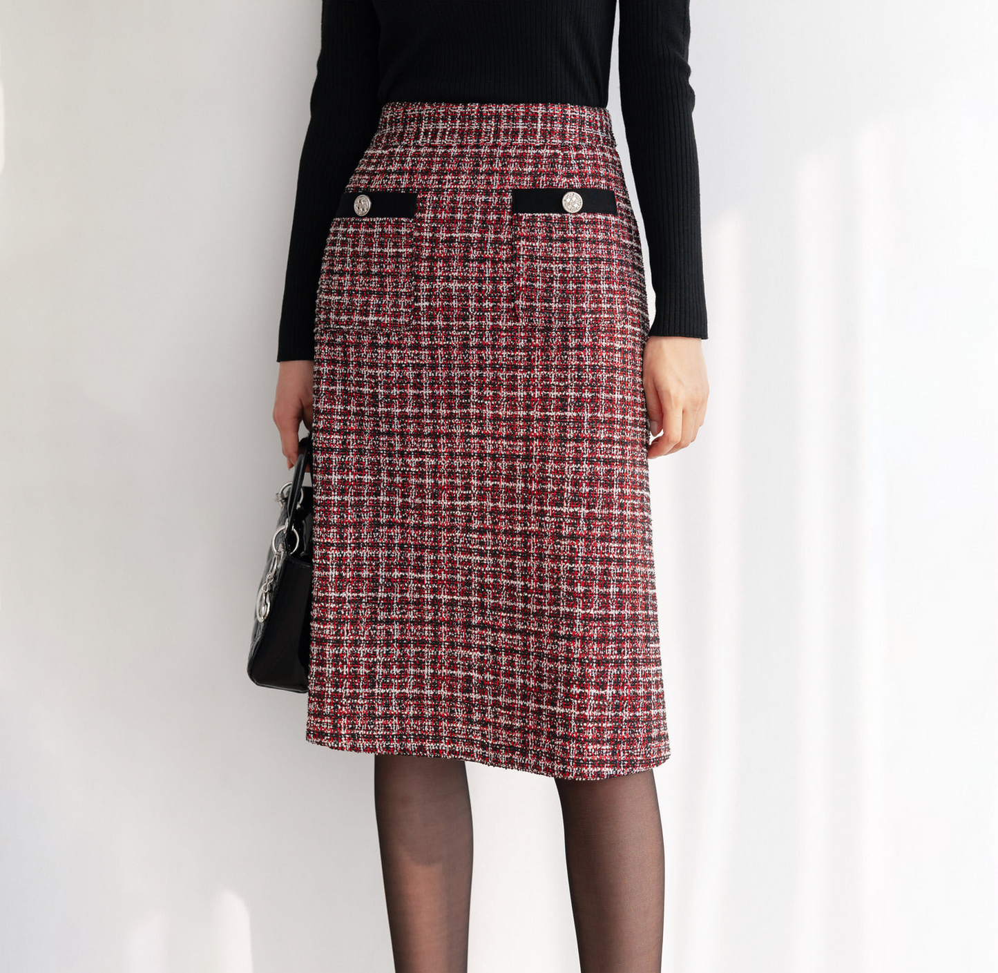 Elegant Tweed Skirt in Festive Wine Color