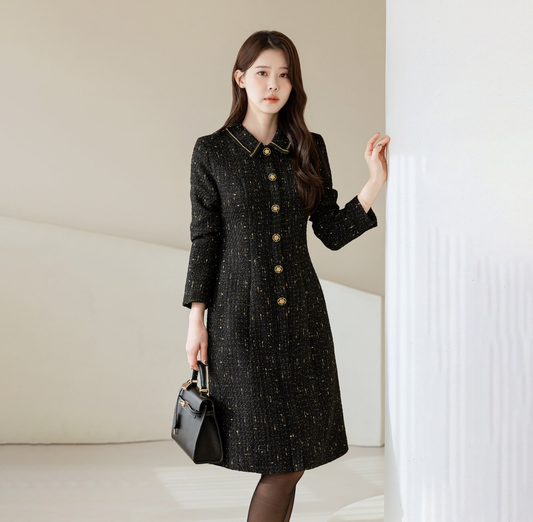 Luxury Tweed Dress with Gold‑Chain Detailing and Removable Belt