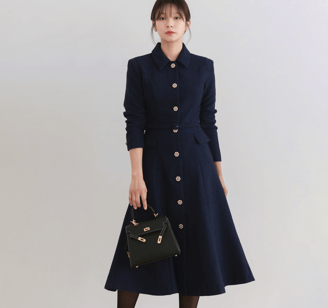 Elegant Collared Tweed Flare Dress with Belt – STUDIO731