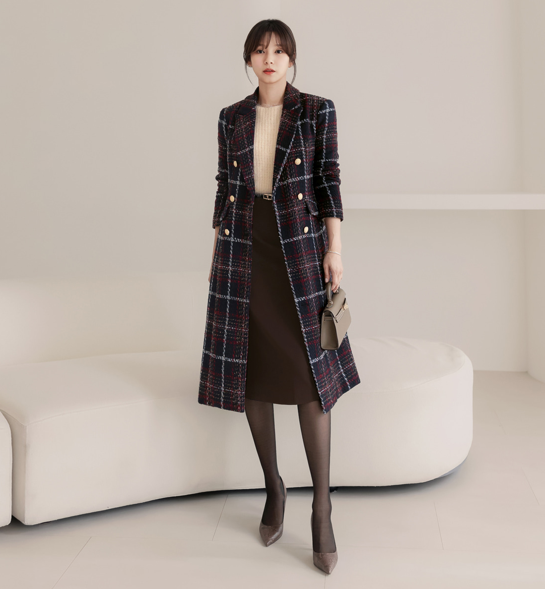 Elegant Tweed Check Coat for Women