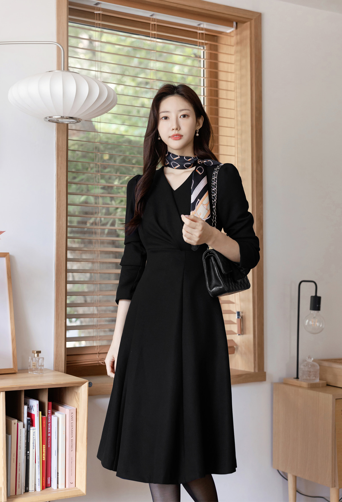 Black Voluminous Draped Flare Dress