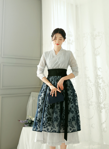 Floral Pattern Modern Hanbok Wrap Skirt