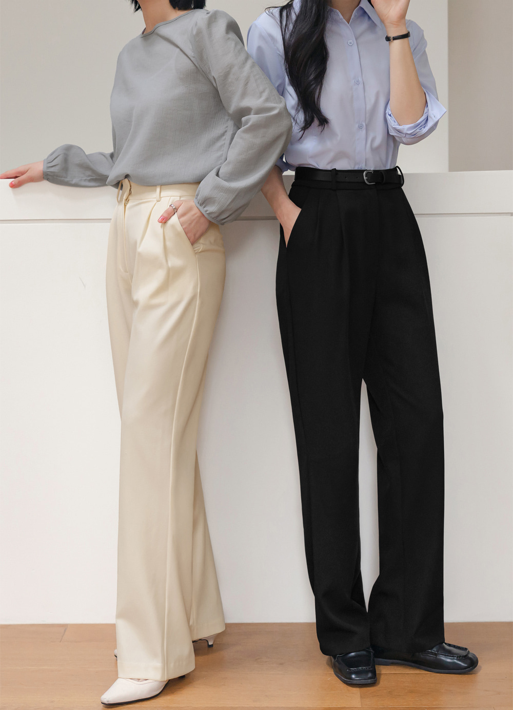 Tailored Semi-Wide Trousers with Elegant Pintuck Detail