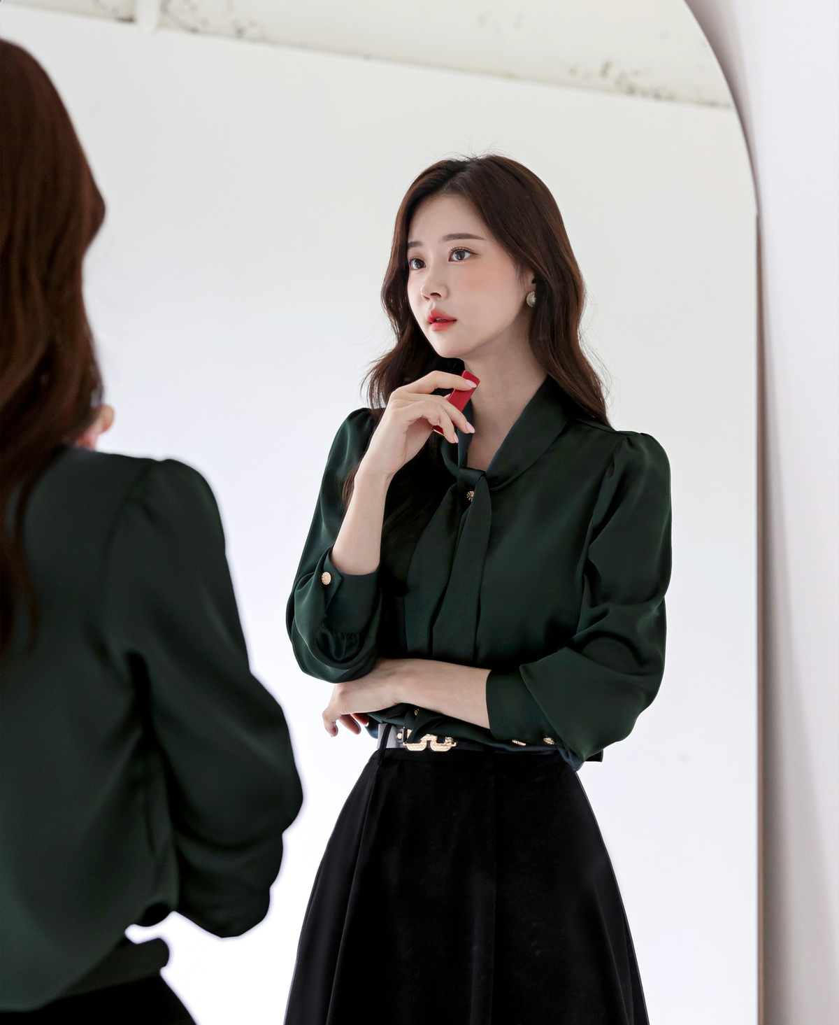 Lustrous Tie-Neck Blouse with Effortless Elegance