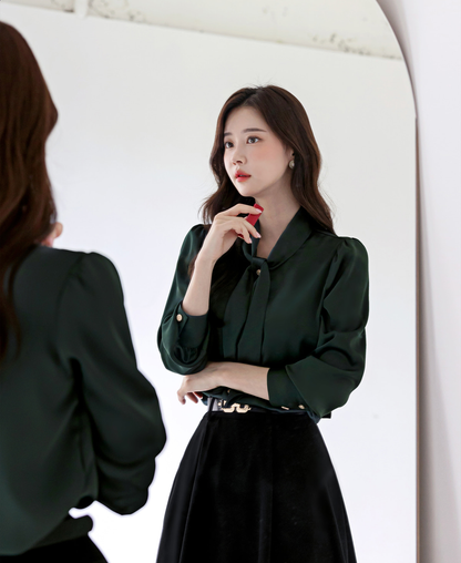 Lustrous Tie-Neck Blouse with Effortless Elegance