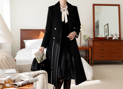 Classic Silhouette Elegant Double Buttons Flared Design Coat