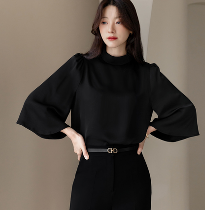 Elegant Mock Neck Blouse with Graceful Wing Sleeves
