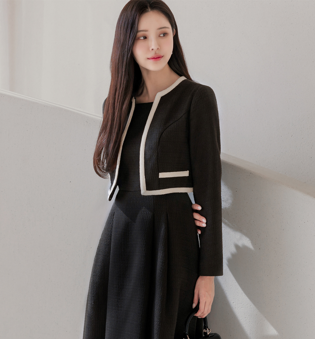 Black Tweed Jacket Layered Dress