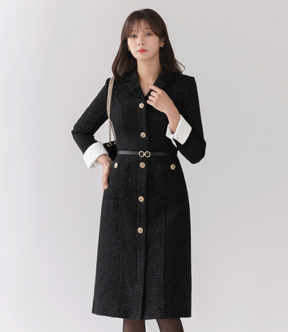 Tailored Silhouette Tweed Dress with Cufflink Detail