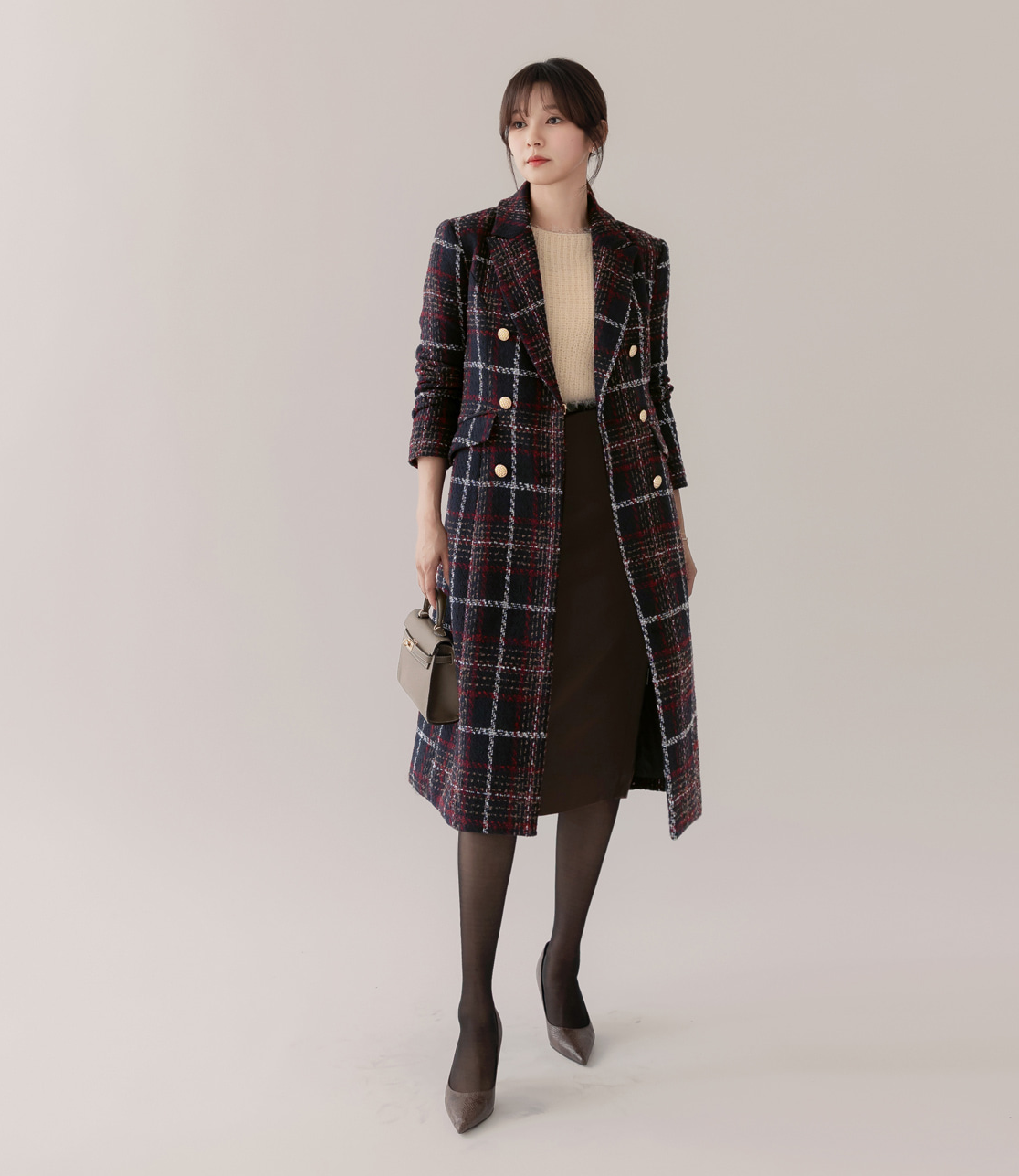 Elegant Tweed Check Coat for Women