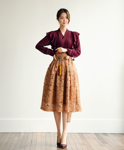 Floral Pattern Lace Modern Hanbok Wrap Skirt