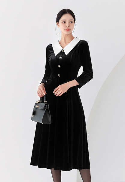 Elegant Velvet Dress with Wide Collar