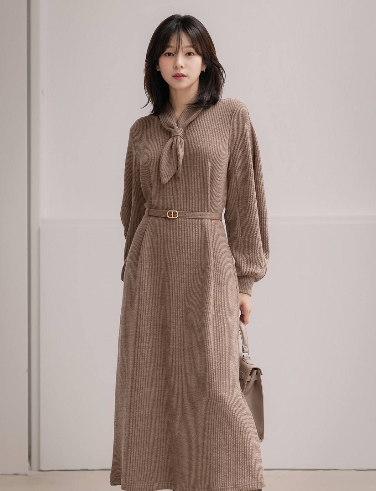 Cozy Tie Neck Belted Knit Dress