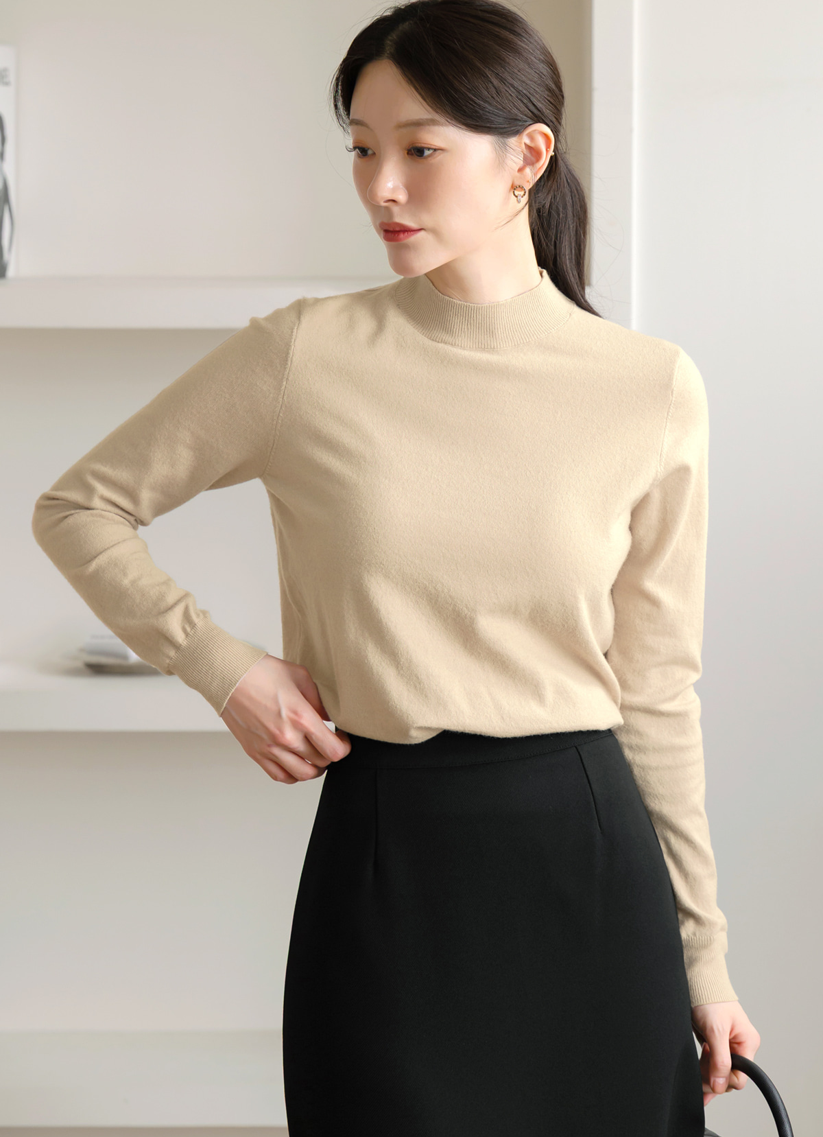 Essential Soft Mock Neck Knit with a Relaxed Silhouette