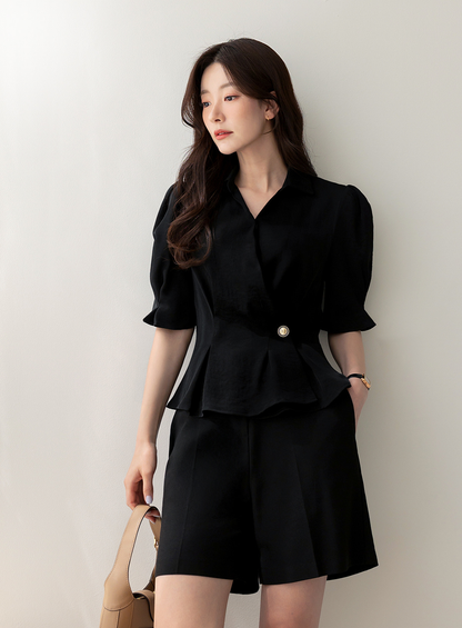 Elegant Wrap Peplum Blouse with a Flattering Waistline