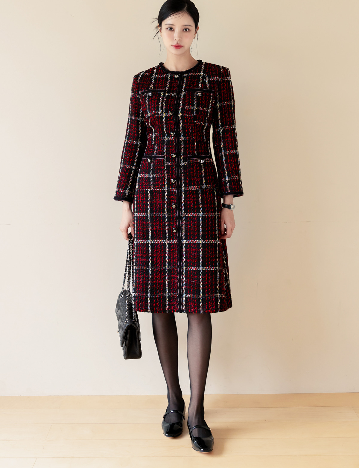 Elegant Contrast Tweed Dress