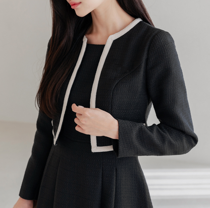 Black Tweed Jacket Layered Dress