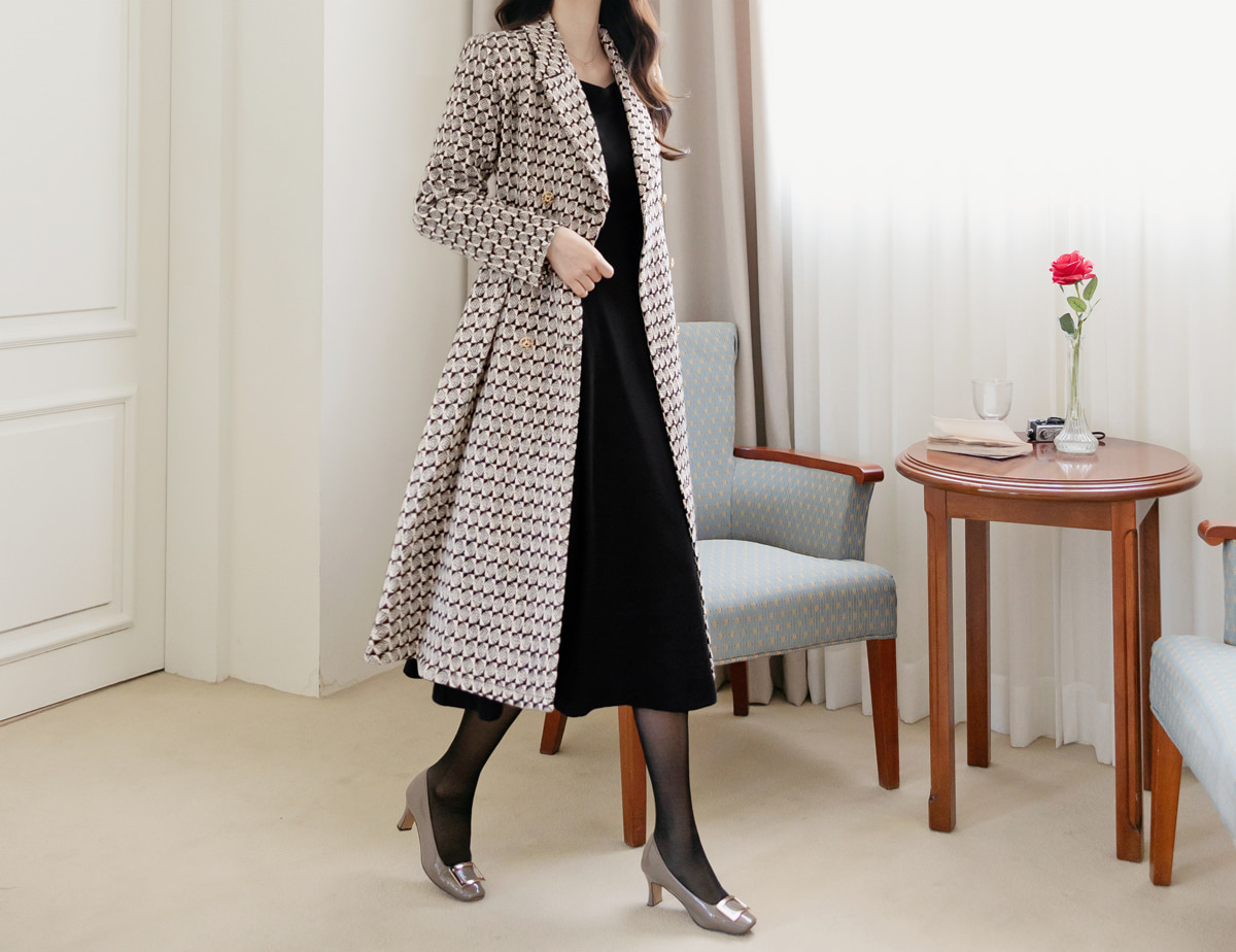 Notched Collar Double Buttons Flare Coat with Belt