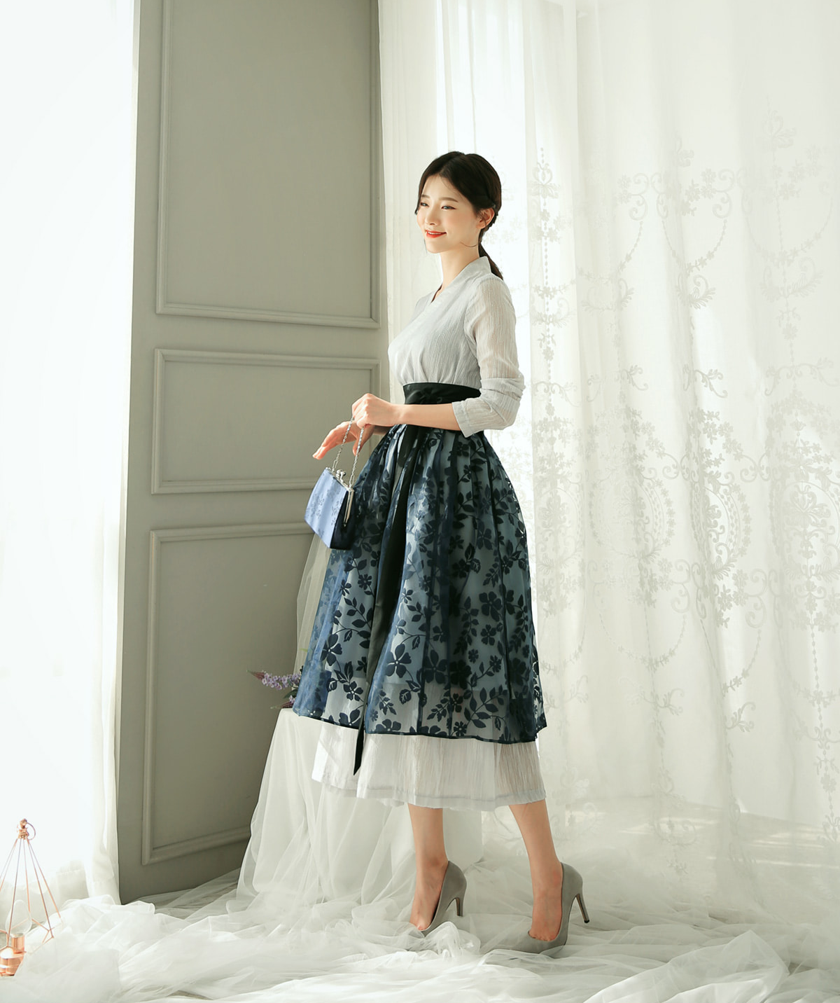 Floral Pattern Modern Hanbok Wrap Skirt