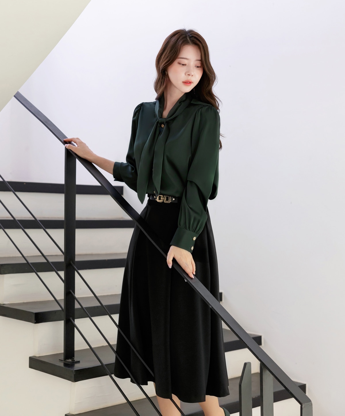 Lustrous Tie-Neck Blouse with Effortless Elegance