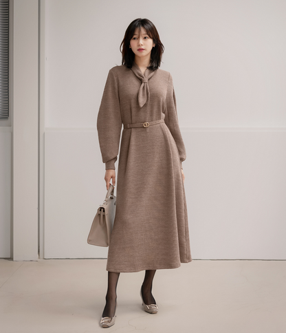 Cozy Tie Neck Belted Knit Dress