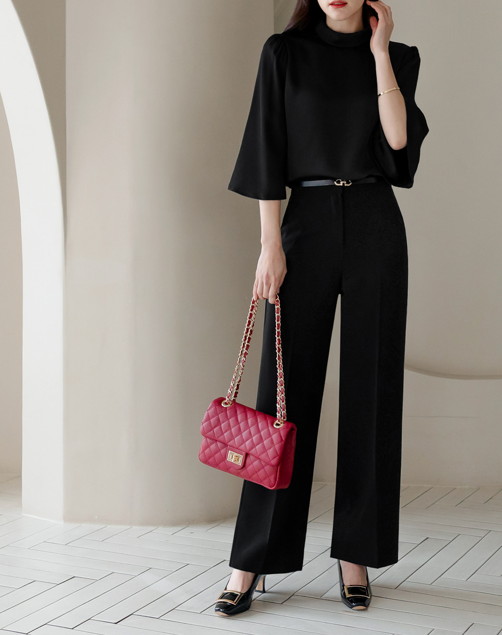 Elegant Mock Neck Blouse with Graceful Wing Sleeves