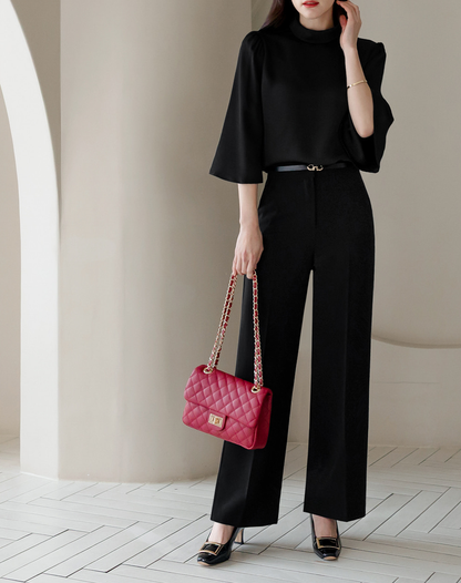 Elegant Mock Neck Blouse with Graceful Wing Sleeves