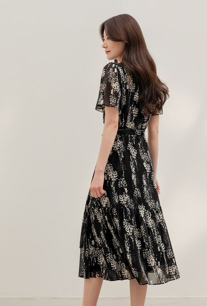 Airy Floral Chiffon Dress with a Softly Defined Wrap Waist
