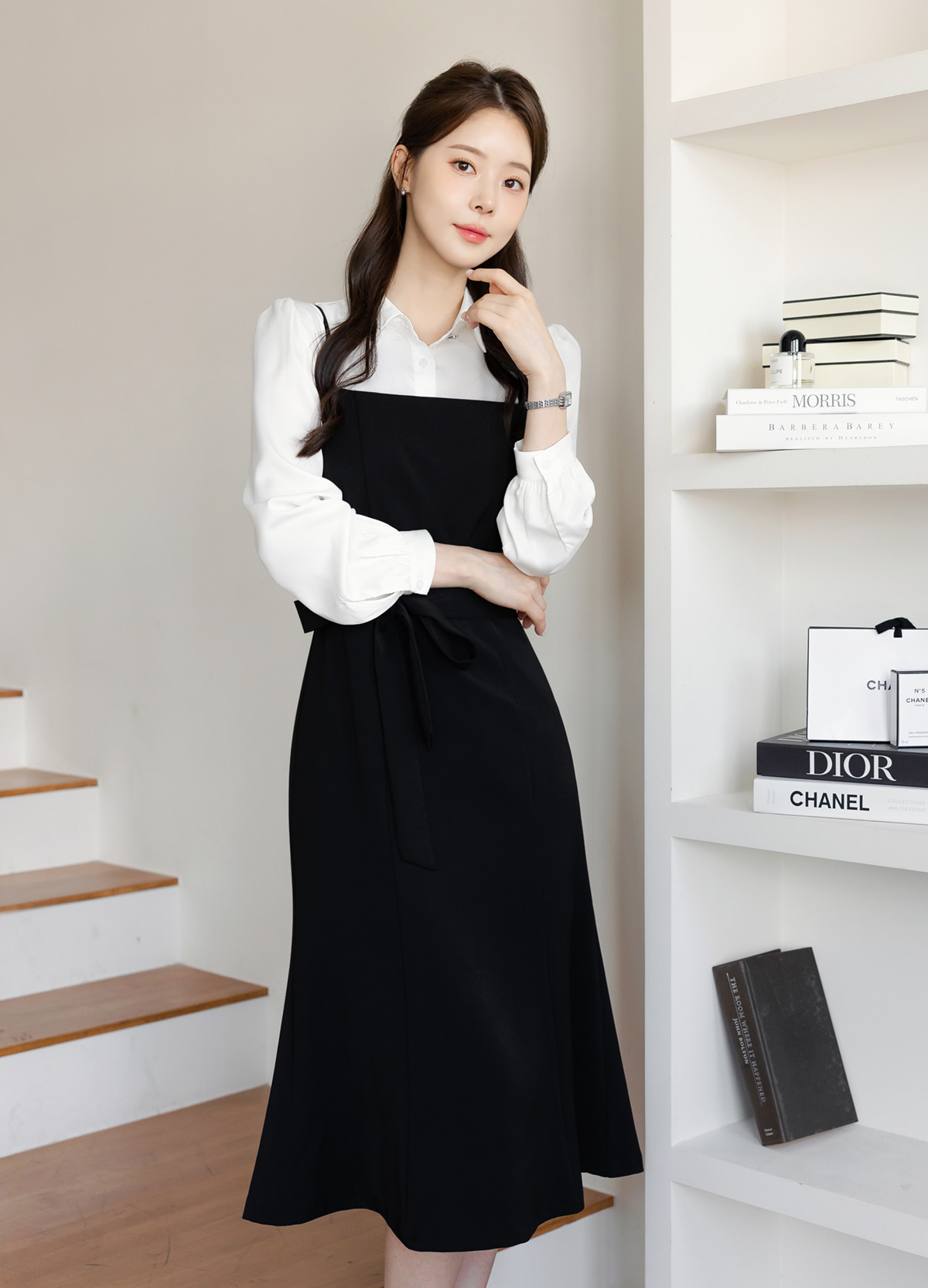 Fit-and-Flare Dress with Slim Straps, Structured Bodice, and Waist Belt