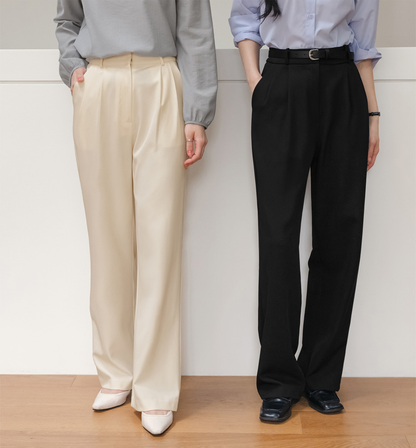 Tailored Semi-Wide Trousers with Elegant Pintuck Detail