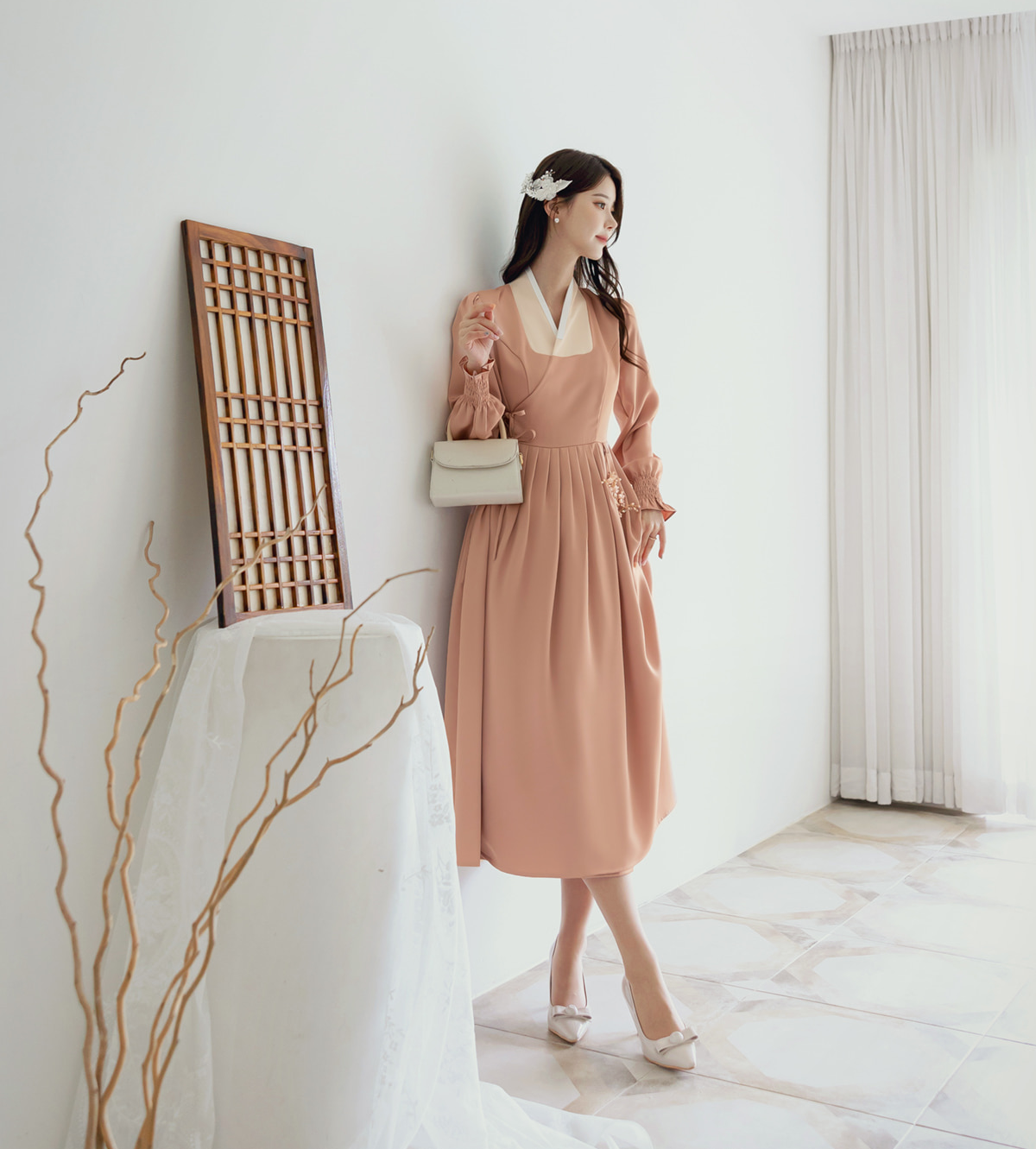 Elegant Modern Hanbok Wrap Dress with Contrasting Collar