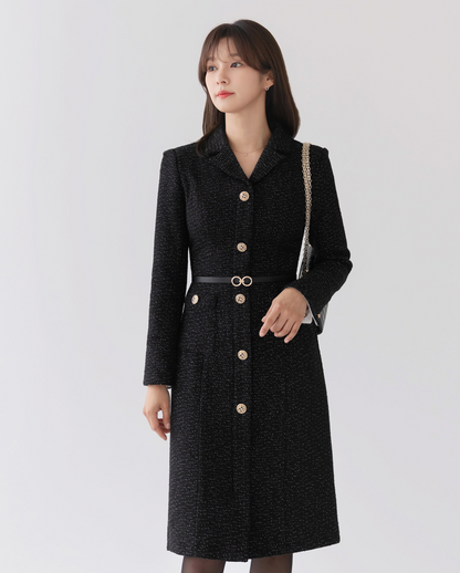 Tailored Silhouette Tweed Dress with Cufflink Detail