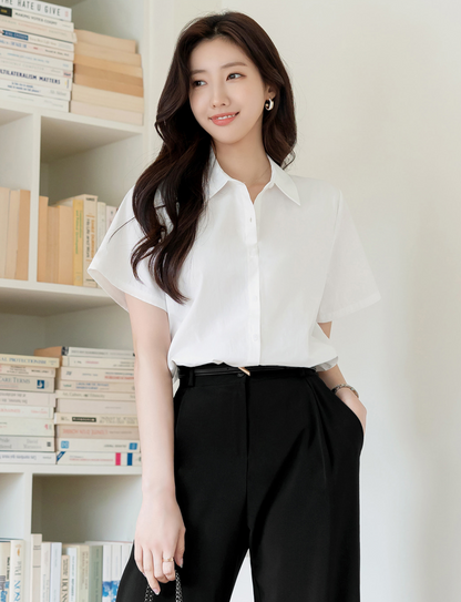 Basic Short Sleeve Cotton Shirt Blouse