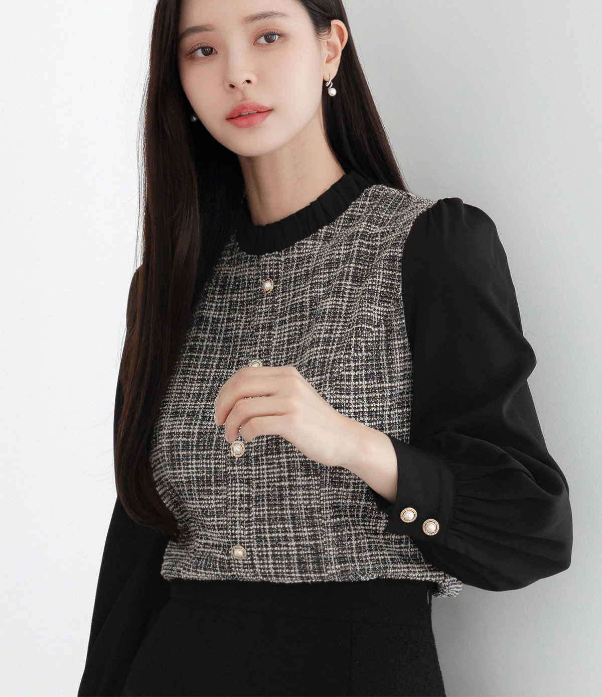 Frill Neck Tweed Body Blouse