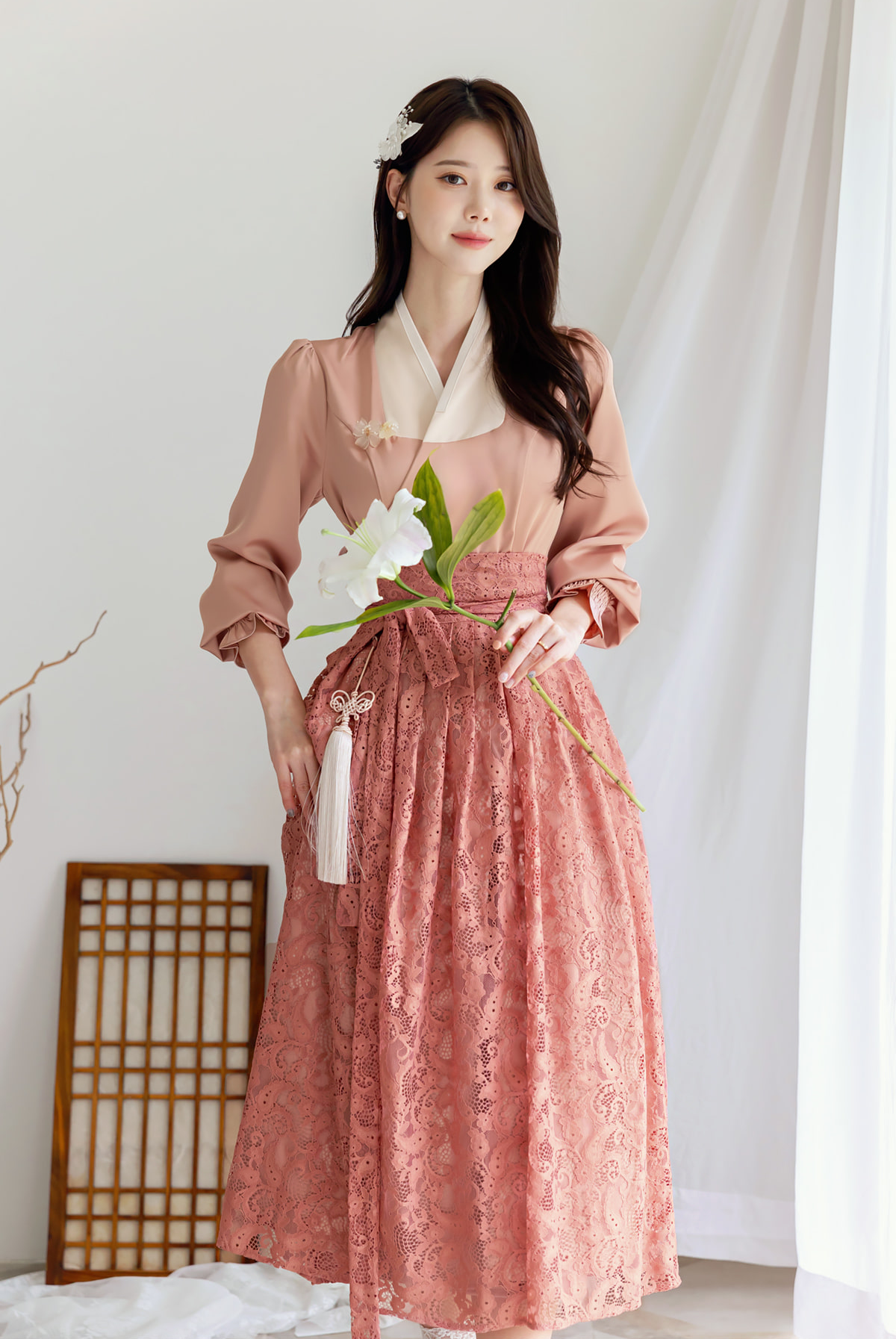 See-through Lace Modern Hanbok Wrap Skirt