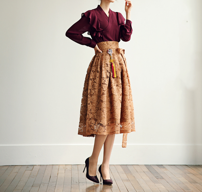 Floral Pattern Lace Modern Hanbok Wrap Skirt