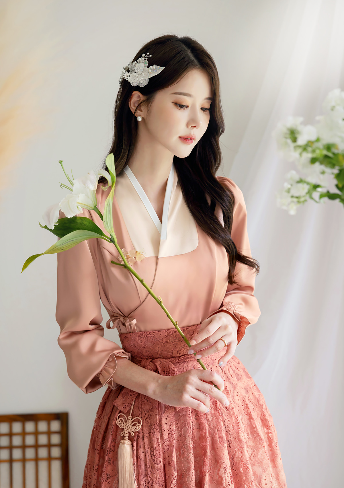 Elegant Modern Hanbok Wrap Dress with Contrasting Collar