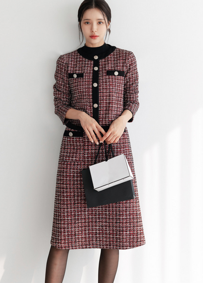 Elegant Tweed Skirt in Festive Wine Color