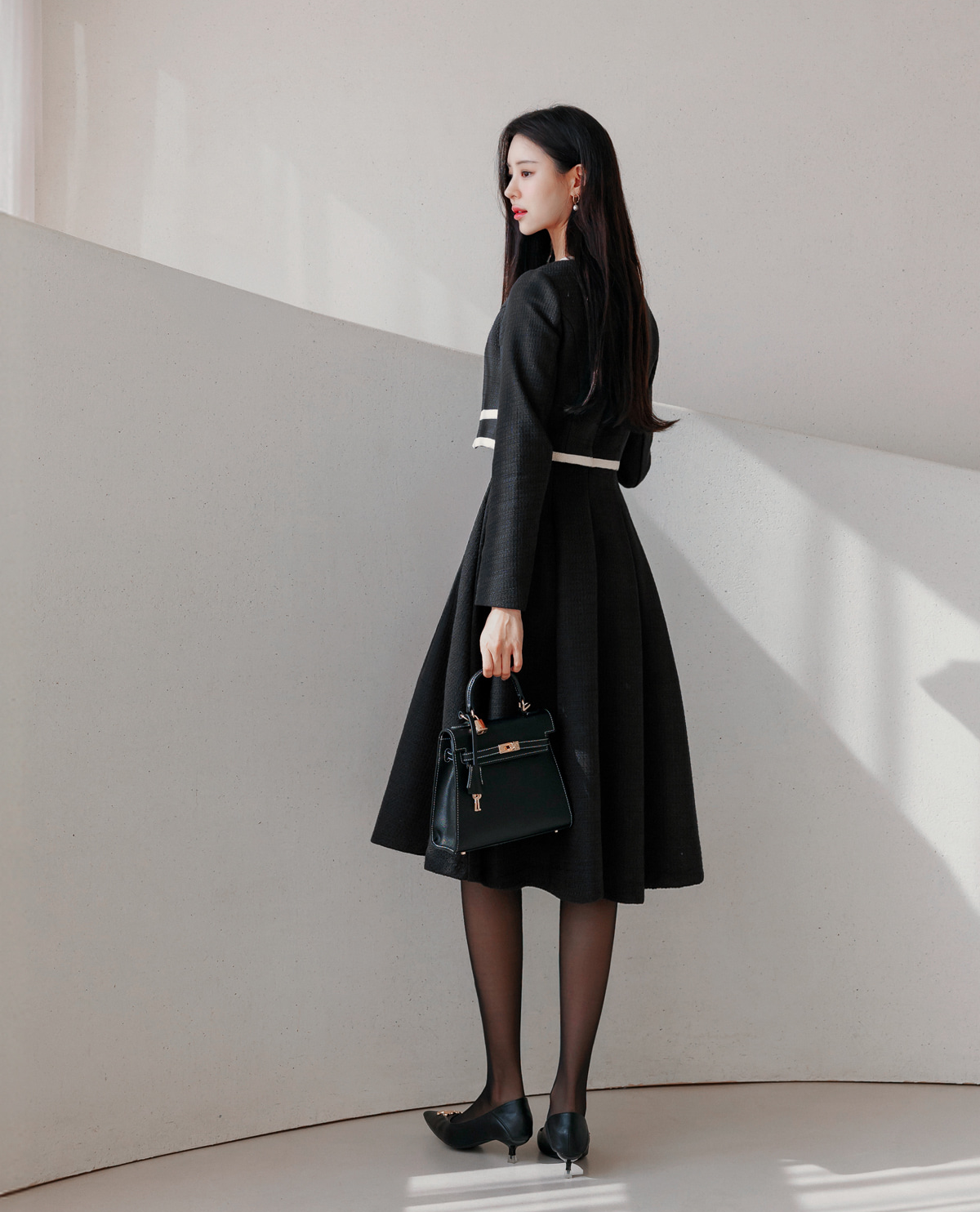 Black Tweed Jacket Layered Dress