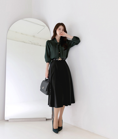 Lustrous Tie-Neck Blouse with Effortless Elegance