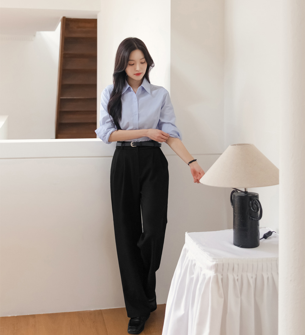 Tailored Semi-Wide Trousers with Elegant Pintuck Detail