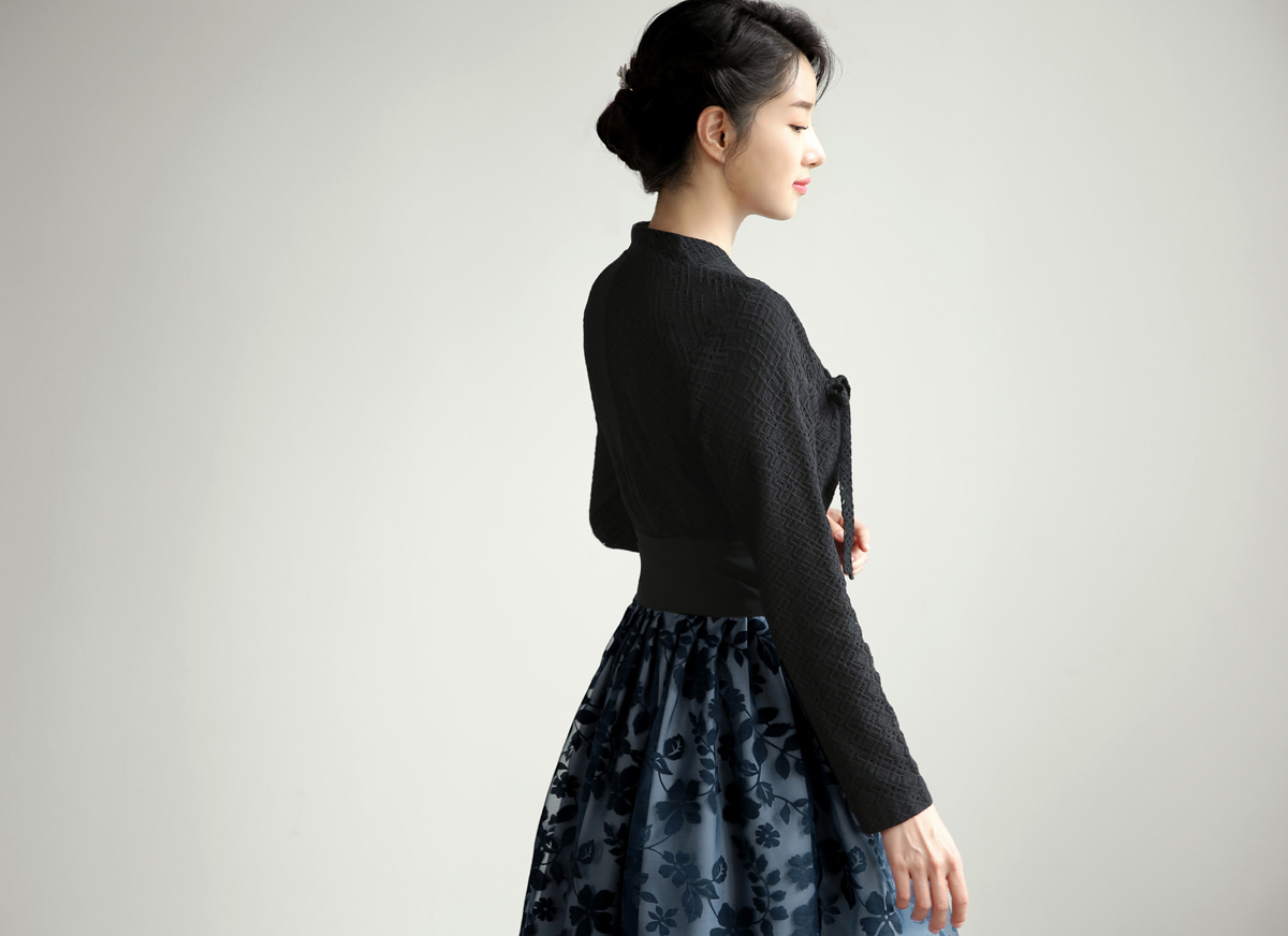 Punched Lace Modern Hanbok Blouse in Black