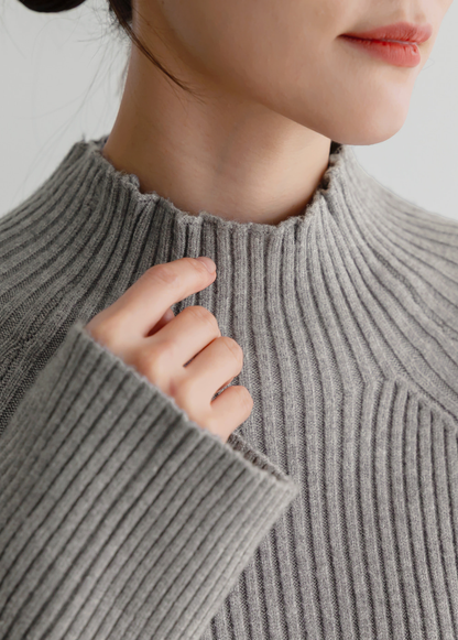 Soft Ribbed Longline Knit Top with Cozy Half‑Neck Fit