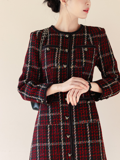 Elegant Contrast Tweed Dress