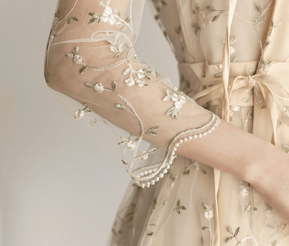 Floral Embroidered Lace Modern Wrap Hanbok Dress with a Romantic Touch
