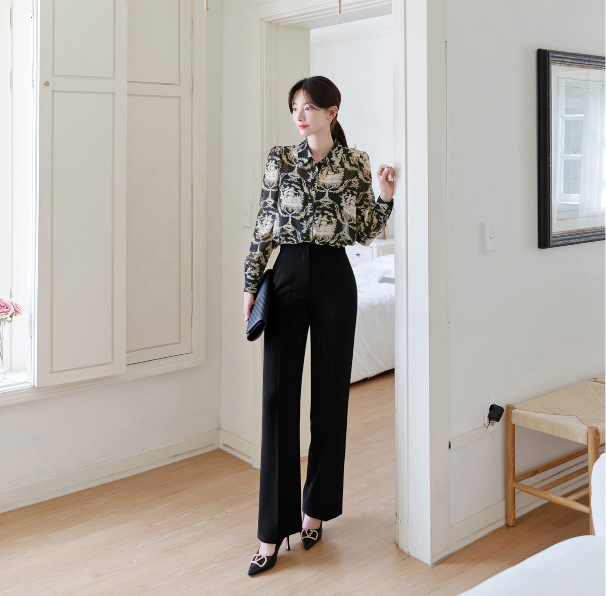 Fluid Wide-Leg Trousers with Tailored Pintuck Detail