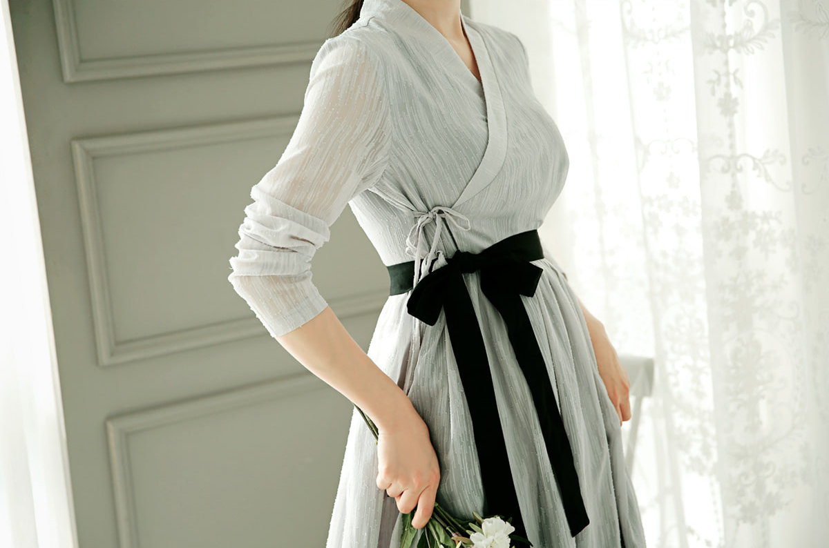 Elegant Feminine Modern Hanbok Wrap Dress